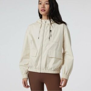 VOURI Vintage Cream Ripstop Utility Jacket with Hood Organic Cotton Cargo Pocket